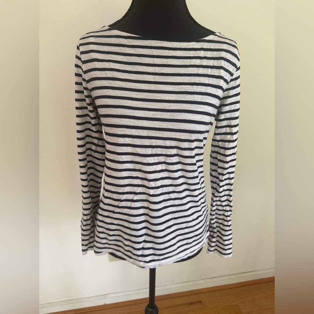 Banana Republic Black and White Striped Long Sleeve Top